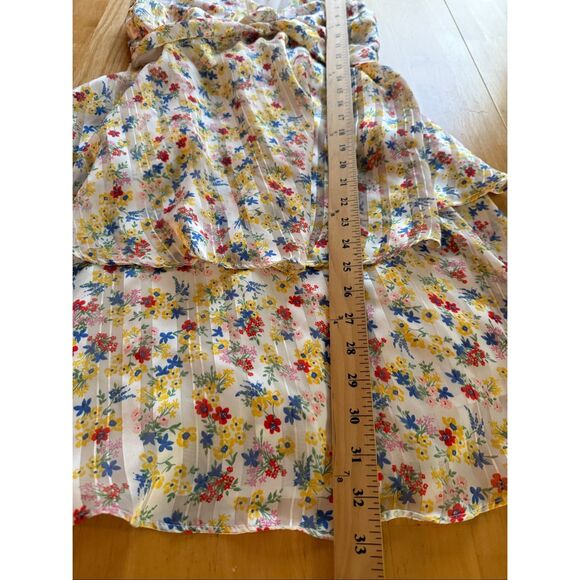 Banana Republic  Twist Knot Front V Neck Ruffle Floral Mini Dress SZ 4/P - Picture 8 of 11